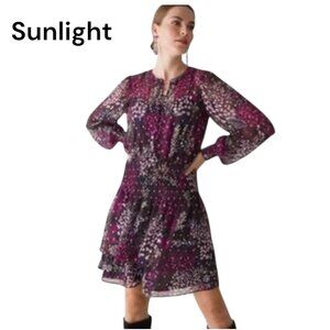 White House Black Market Womens Floral Smocked Waist Dress Size M Long Sleeve